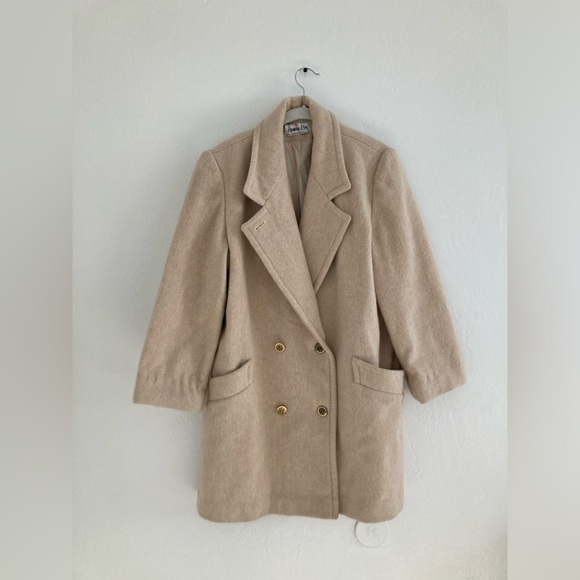 Vintage Herman Kay Wool Overcoat Double Breasted Camel Timeless Old Money Sz M - Picture 1 of 13